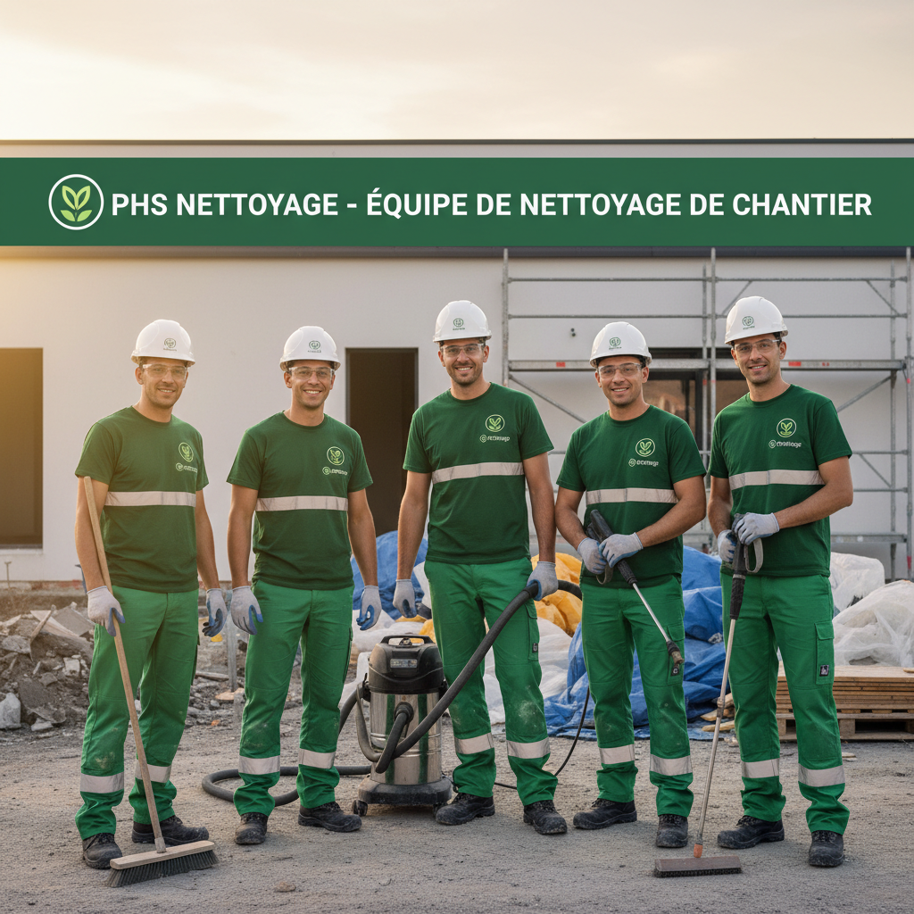 5 agent d'entretien qui posent avec le sourire et habillé en vert