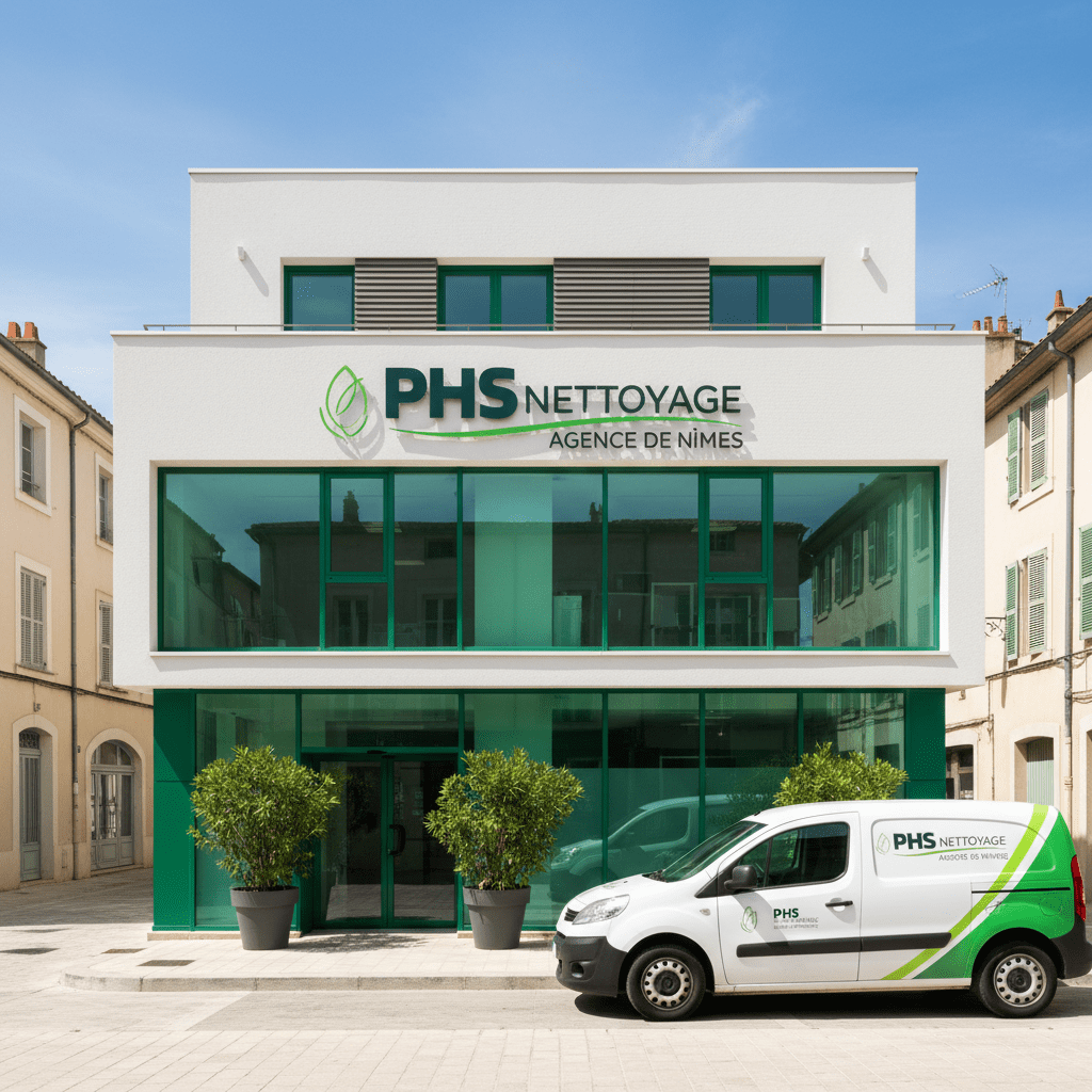 Batiment de la société phs nettoyage avec un véhicule devant