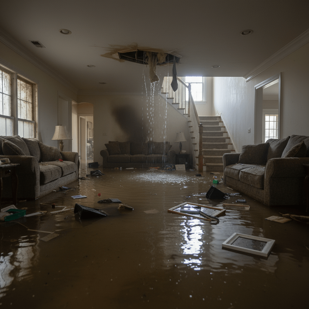 Pièce d'une maison inondé d'eau