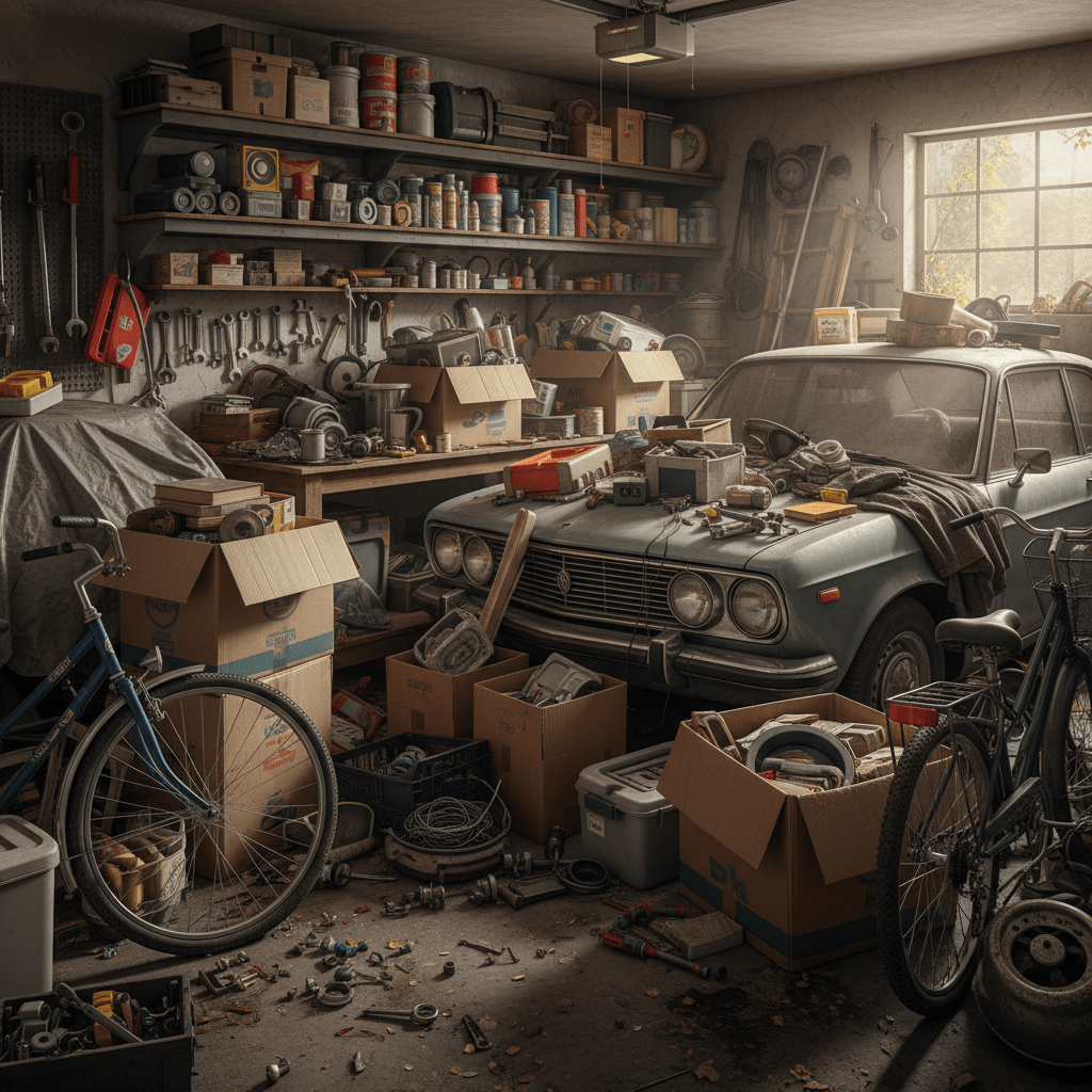 Garage très encombré d'affaires diverse