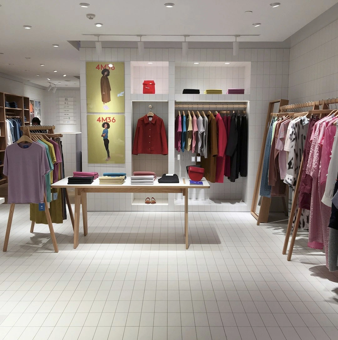 Magasin avec une étale de vêtements