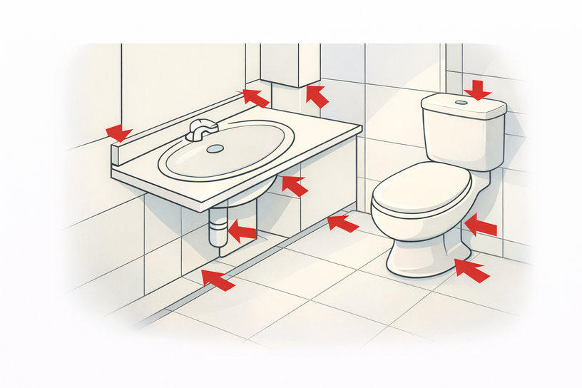 Indication du refuge des cafards dans une salle de bain