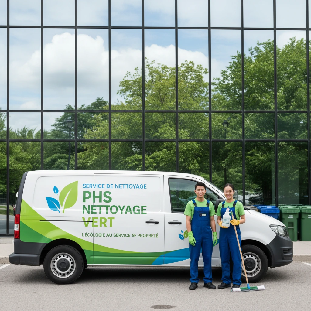 2 agents d'entretien debout devant une camionette